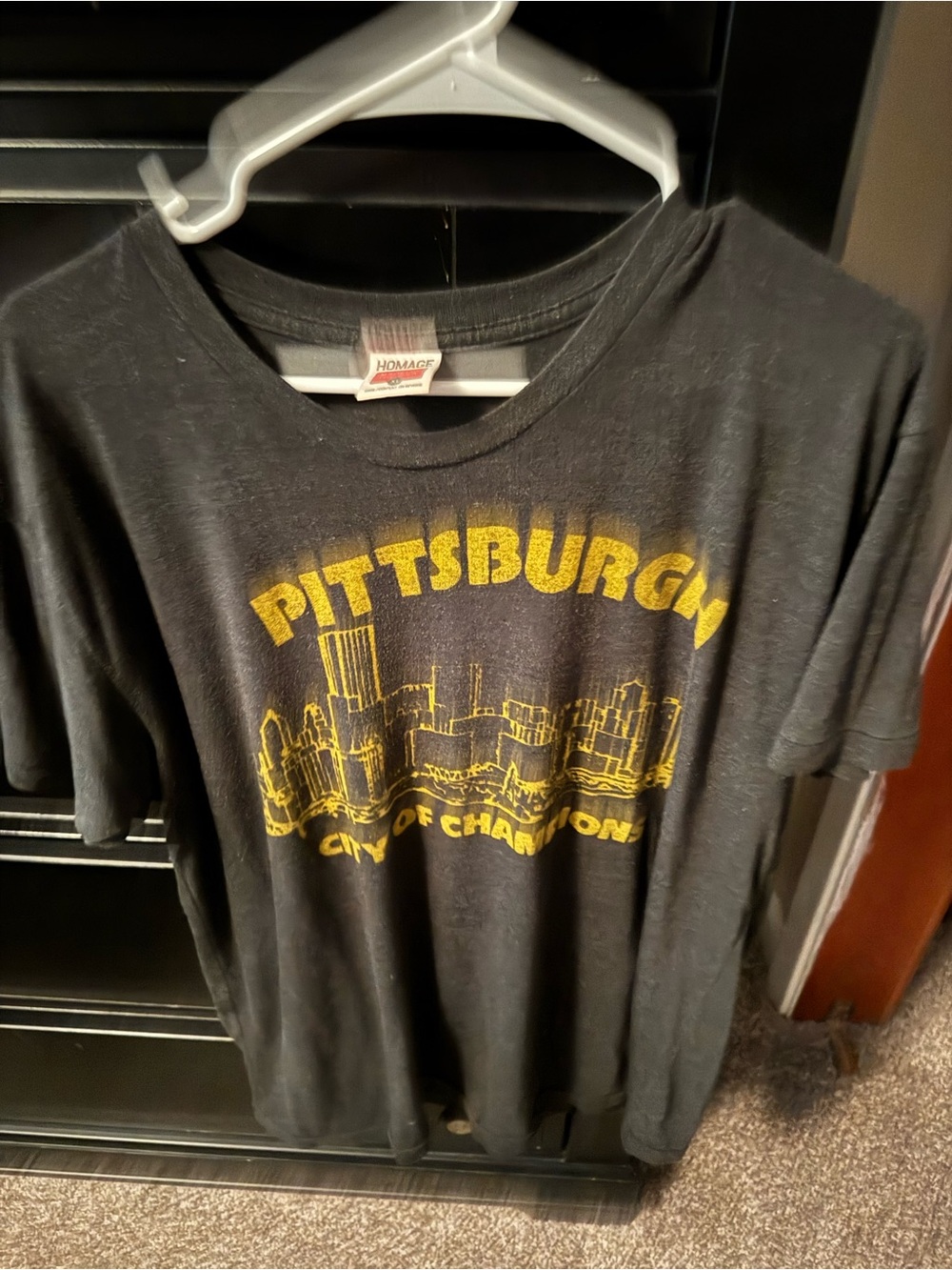 HOMAGE Black Kids' Pittsburgh Skyline Tee with Yellow Print